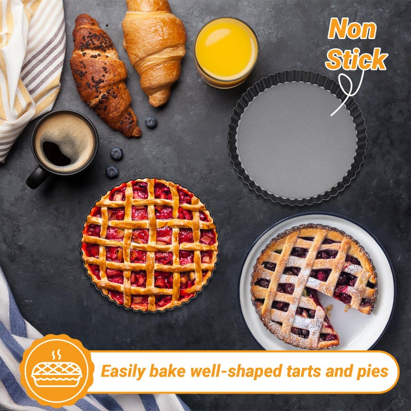 Beasea Mini Tart Pans for Baking, 2pcs 8 Inch Tart Pan with Removable Bottom Small Non Stick Carbon Steel Quiche Pie Pans for Oven Baking - Image 5